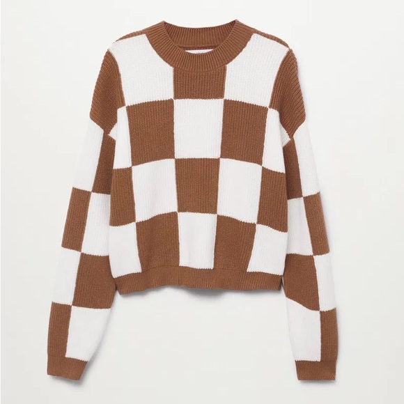Mango Women’s Brown and White Checks Knitted Sweater - Picture 4 of 14
